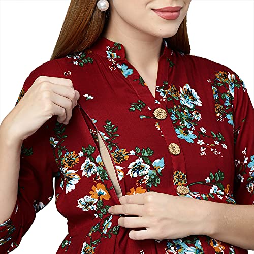 MomToBe Women's Rayon Maternity Dresses | Pregnancy Feeding Nursing Dress with 14 inch Zip on Both Sides (Currant Maroon ; XXX-Large) - Image 5