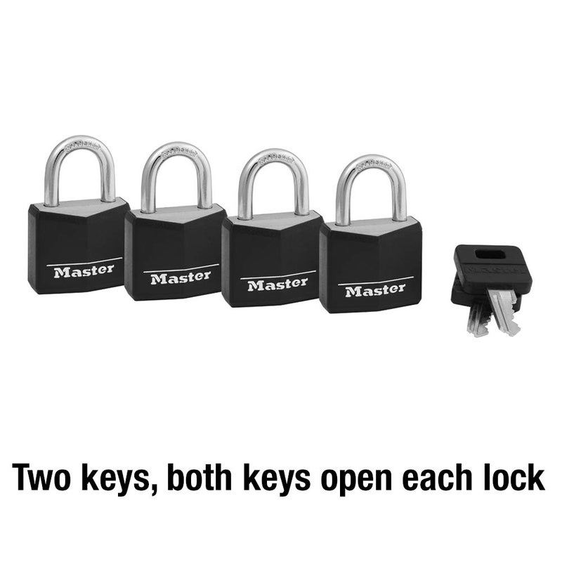 Master Lock Black Outdoor Key Lock, Standard Weather Resistant Padlock with Cover, Keyed Alike Padlocks for Lockers, Fences, Sheds, or Other Equipment, 4 Pack, 131Q - Image 4