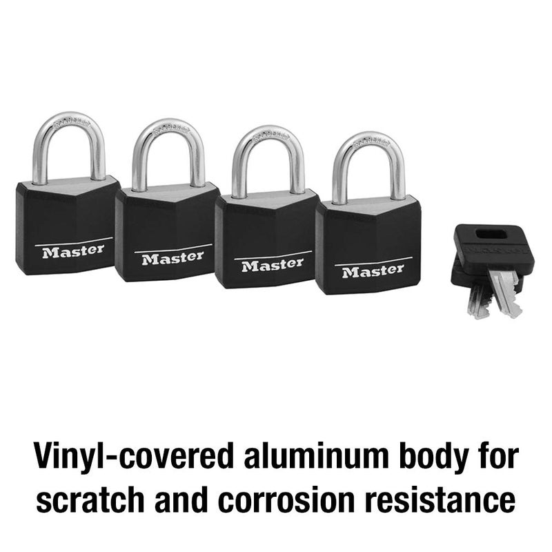Master Lock Black Outdoor Key Lock, Standard Weather Resistant Padlock with Cover, Keyed Alike Padlocks for Lockers, Fences, Sheds, or Other Equipment, 4 Pack, 131Q - Image 3