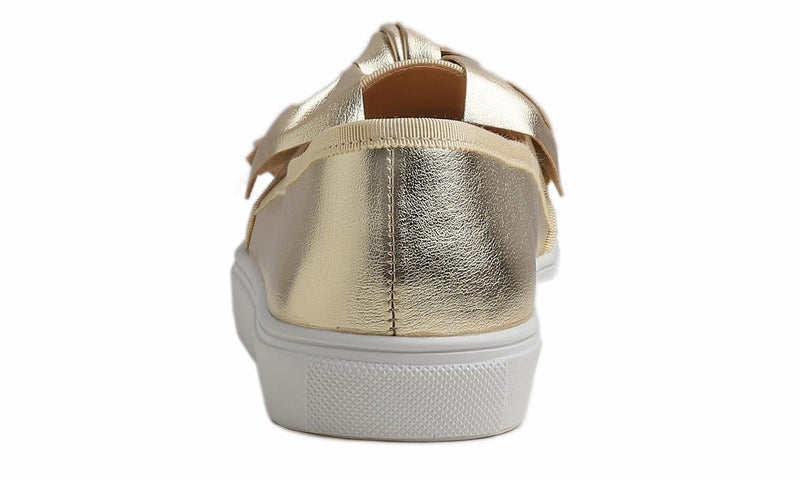 FEVERSOLE Women's Casual Slip On Sneaker Fashion Bow Tie Loafer Flats Gold Vegan Leather Size 7 M US - Image 5