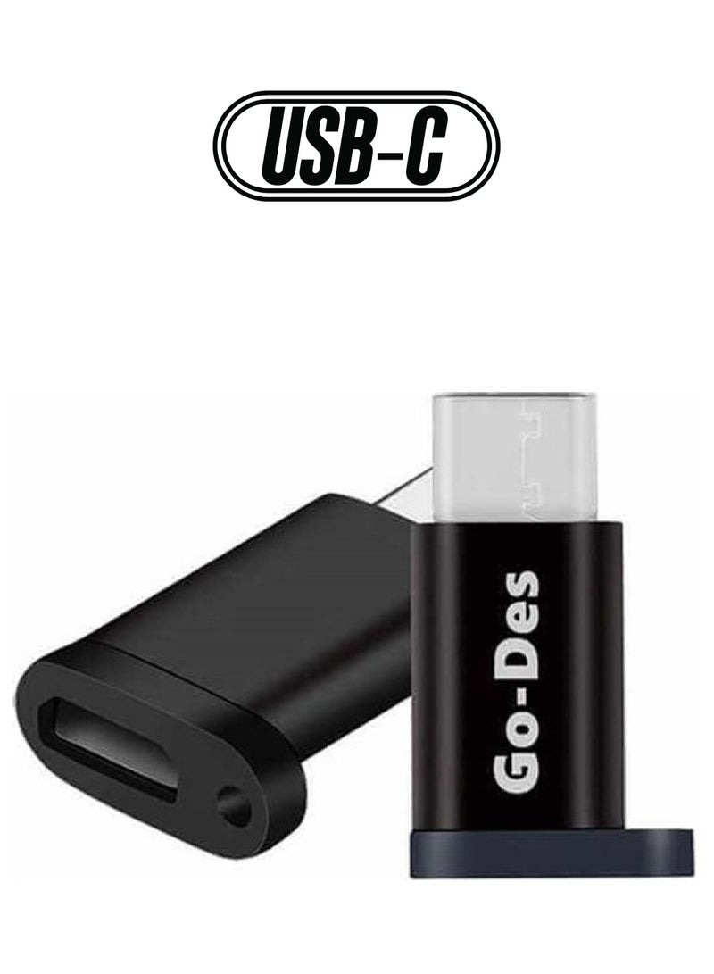 GO-DES USB-C Male To Micro USB Female Charger Connector With Keychain Black - Image 1