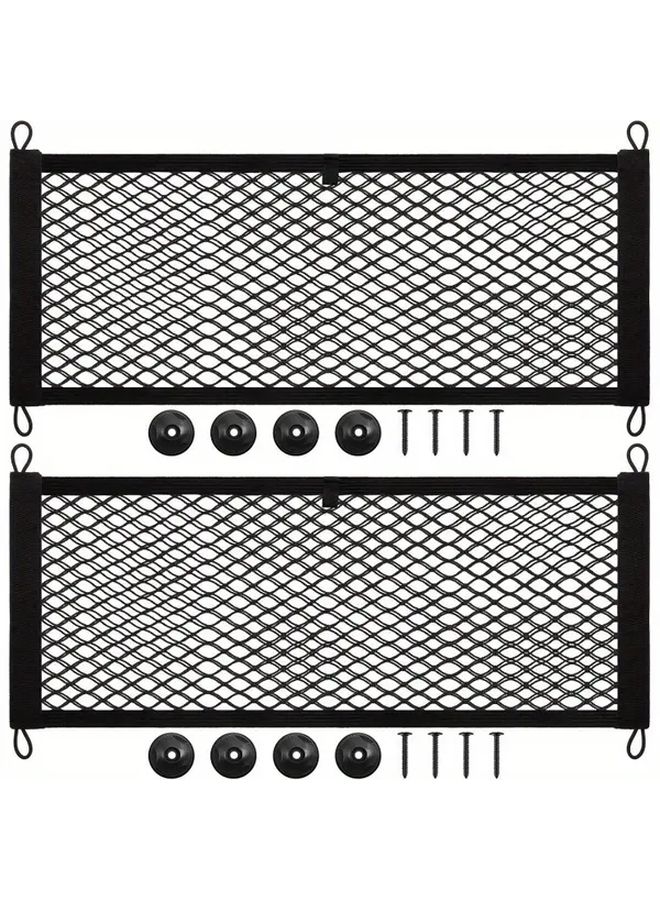 2pcs Stretchable Small Cargo Net Pocket Storage Mesh Net Elastic Automotive Storage Pouch with 8 Mounting Screws and Hooks for Truck Car SUV Boat Size 29 x 9.8 Inches - Image 1