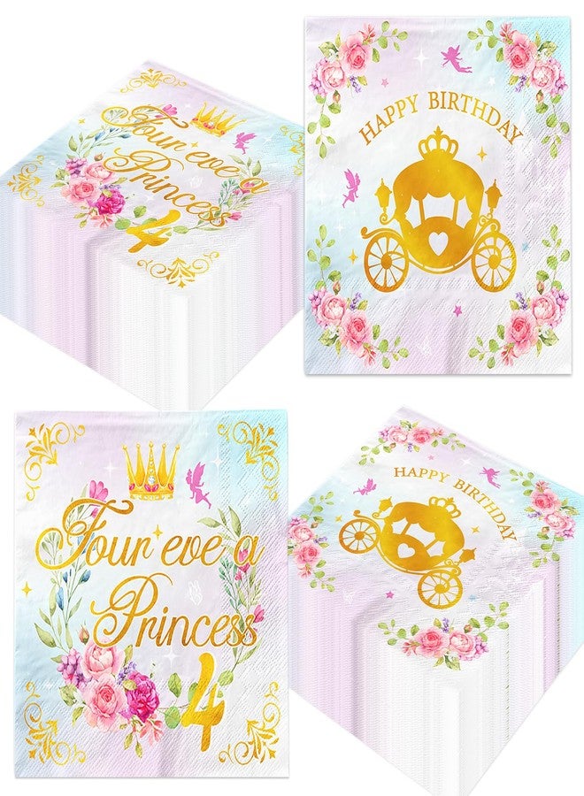Cextoga Four Ever A Princess Birthday Decorations,48pcs Fourever A Princess Birthday Decorations Girl Napkins Watercolor Pastel 4th princess Paper Napkins for Girl Birth Day Decorations - Image 1