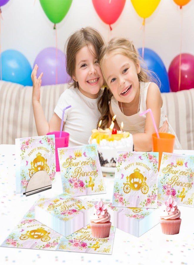 Cextoga Four Ever A Princess Birthday Decorations,48pcs Fourever A Princess Birthday Decorations Girl Napkins Watercolor Pastel 4th princess Paper Napkins for Girl Birth Day Decorations - Image 2