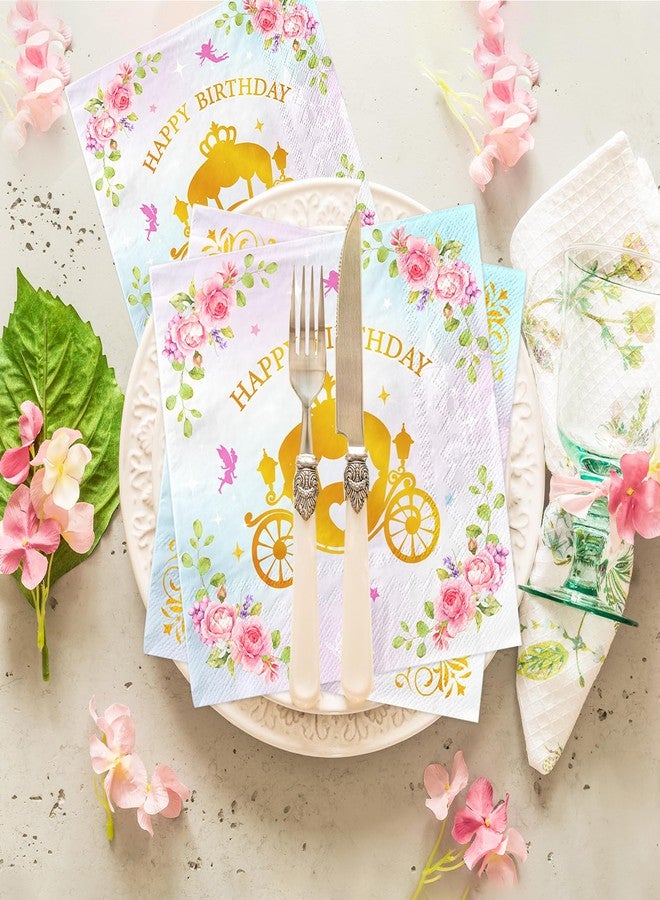 Cextoga Four Ever A Princess Birthday Decorations,48pcs Fourever A Princess Birthday Decorations Girl Napkins Watercolor Pastel 4th princess Paper Napkins for Girl Birth Day Decorations - Image 4