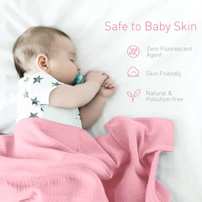 Knirose Organic Cotton Newborn Baby Swaddle Blanket Unisex Swaddle Wrap Soft Silky Muslin Swaddle Blankets Neutral Receiving Blanket for Newborn Boys and Girls Large 47 x 47 inches(120x120cm) (LightPink) - Image 5