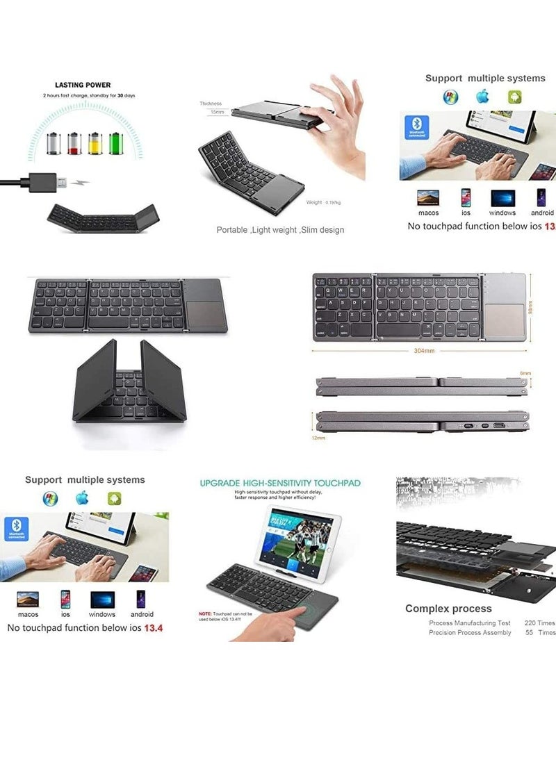Wireless Foldable Keyboard With Touchpad Dark Grey - Image 3