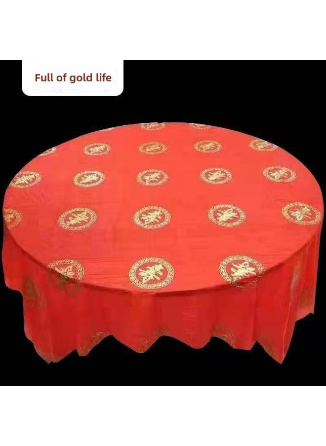 Generic - Thickened Disposable Tablecloth Wedding Tablecloth Plastic Printing Wedding Supplies Birthday Party Festival Double Happiness Factory-Color:2.0 M Jin Xi  10-bag - Image 1