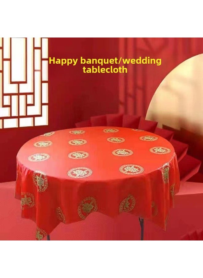 Generic - Thickened Disposable Tablecloth Wedding Tablecloth Plastic Printing Wedding Supplies Birthday Party Festival Double Happiness Factory-Color:2.0 M Jin Xi  10-bag - Image 1