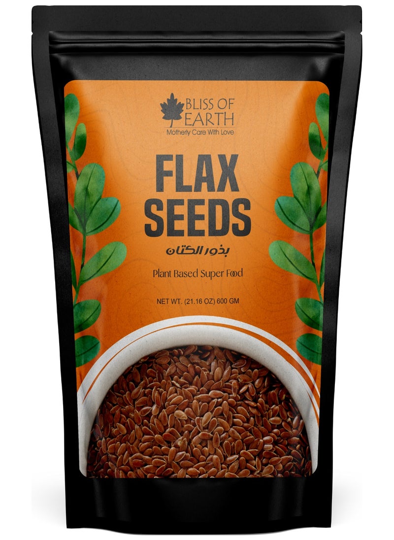 BLISS OF EARTH Flax Seeds Raw For Eating and Weight Loss Rich in Omega Healthy Diet 600g  - Image 1