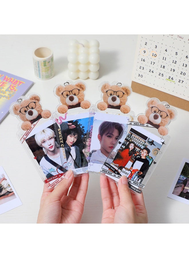 NIBEMINENT 1 - Piece Cartoon Bear PVC Kpop Photo Card Holder Pendant Key Chain ID Badge Holder ID Card Holder Photo Card Protector for School ID Office ID Access Card for Women Girls - Image 2