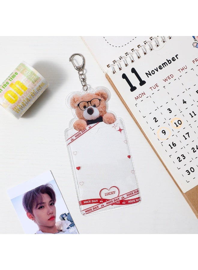 NIBEMINENT 1 - Piece Cartoon Bear PVC Kpop Photo Card Holder Pendant Key Chain ID Badge Holder ID Card Holder Photo Card Protector for School ID Office ID Access Card for Women Girls - Image 1