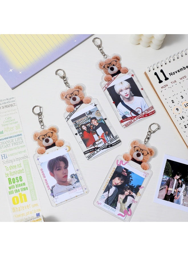 NIBEMINENT 1 - Piece Cartoon Bear PVC Kpop Photo Card Holder Pendant Key Chain ID Badge Holder ID Card Holder Photo Card Protector for School ID Office ID Access Card for Women Girls - Image 3