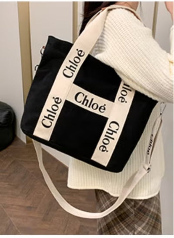 Chloe Chloé Canvas Tote：Logo - Emblazoned Straps, Monochrome Chic 40cm*29cm*15cm - Image 1