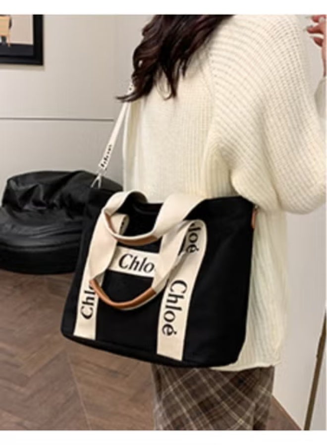 Chloe Chloé Canvas Tote：Logo - Emblazoned Straps, Monochrome Chic 40cm*29cm*15cm - Image 2