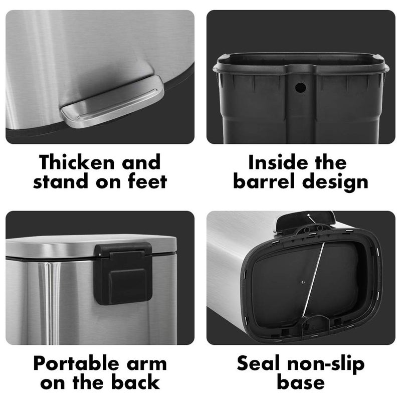 FDW | 8 Gallon Trash Can with Lid | Stainless Steel | Fingerprint Proof | Made of Stainless Steel | Soft-Close Step Pedal | Hands-Free Use | Easy to Clean | for Kitchen, Office, Bathroom - Image 5