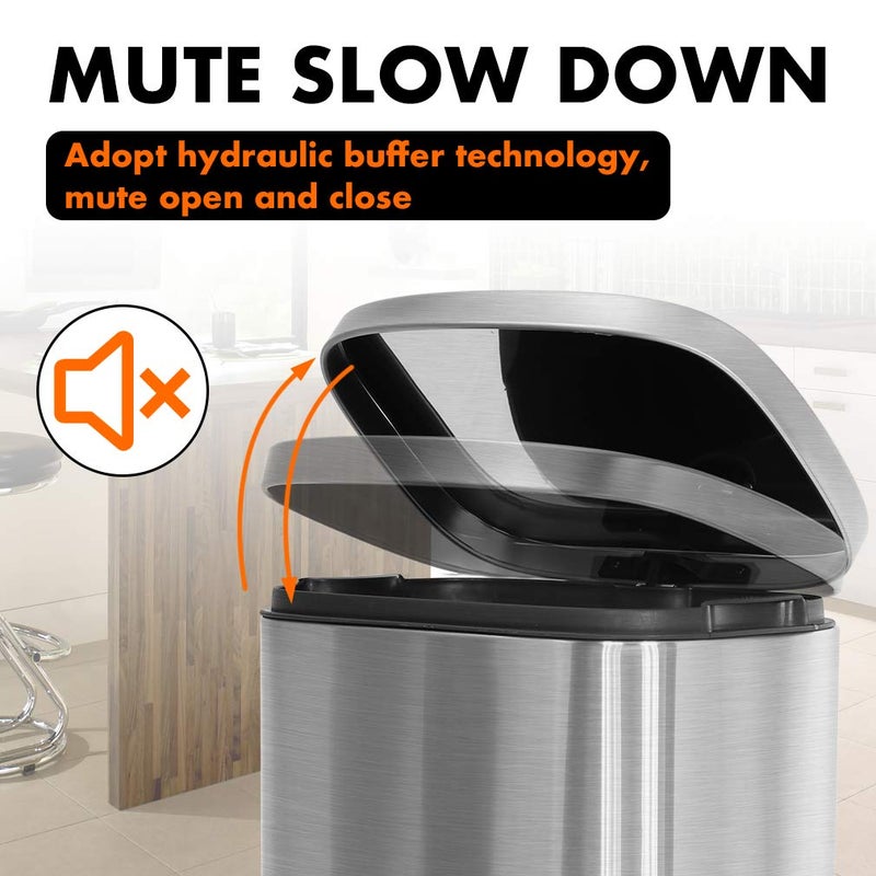 FDW | 8 Gallon Trash Can with Lid | Stainless Steel | Fingerprint Proof | Made of Stainless Steel | Soft-Close Step Pedal | Hands-Free Use | Easy to Clean | for Kitchen, Office, Bathroom - Image 4