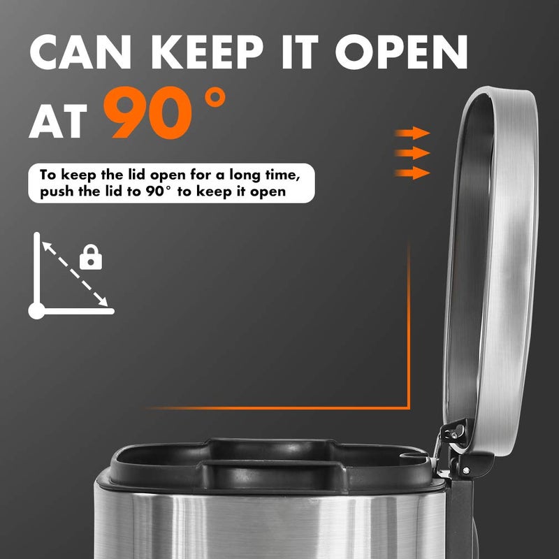 FDW | 8 Gallon Trash Can with Lid | Stainless Steel | Fingerprint Proof | Made of Stainless Steel | Soft-Close Step Pedal | Hands-Free Use | Easy to Clean | for Kitchen, Office, Bathroom - Image 2