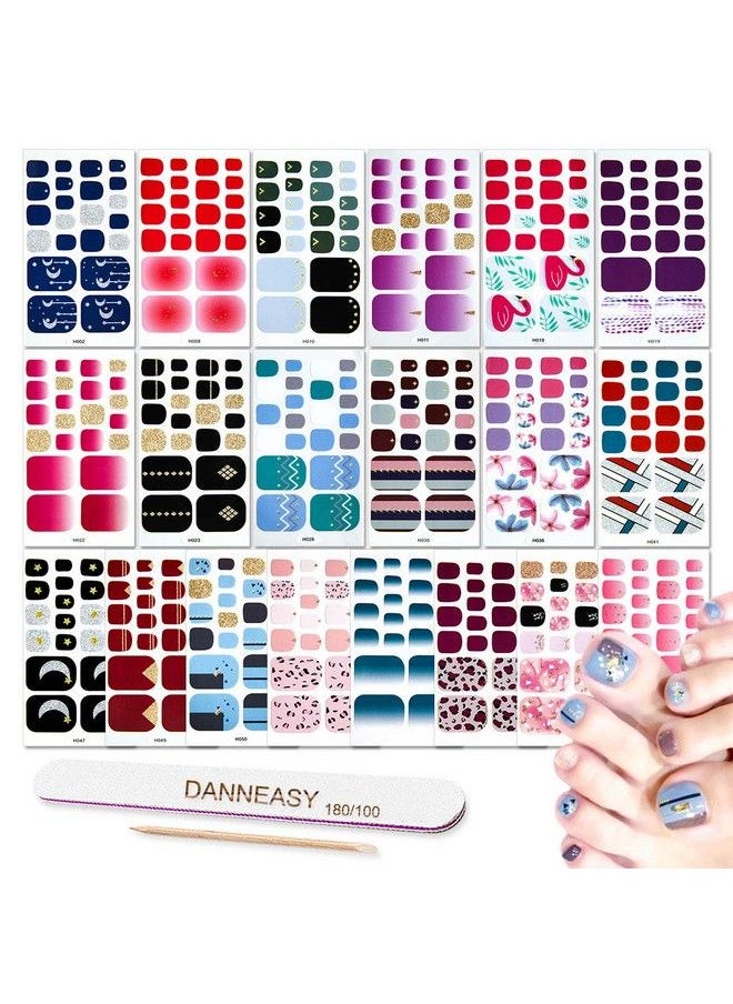DANNEASY - 20 Sheets Toe Nail Stickers Full Nail Wraps Self Adhesive Toenail Polish Strips Toes Nail Stickers Toenail Stickers Polish Manicure Sticker With Nail File Cuticle Stick - Image 1