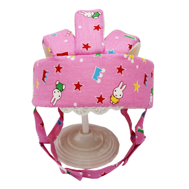 Baby toddler anti-collision cap infant learning to walk anti-fall safety helmet cotton protective cap cotton breathable lightweight Pink happy rabbit y style