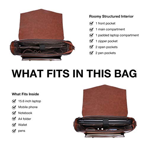 ECOSUSI Backpack for Women Briefcase Messenger Laptop Bag Vegan Leather Satchel Work Bags Fits 15.6 inch Laptops, Coffee - Image 3