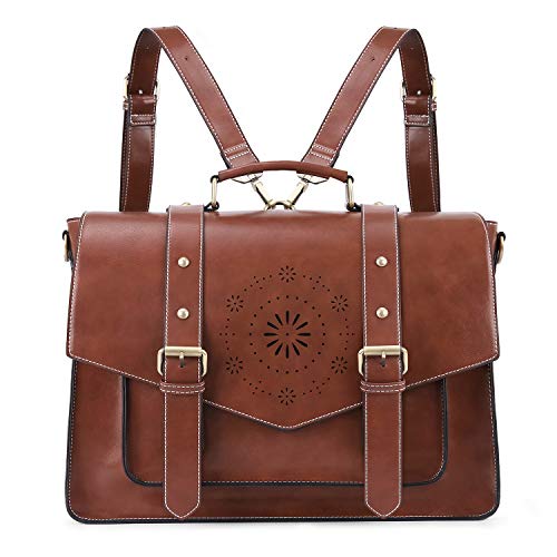 ECOSUSI Backpack for Women Briefcase Messenger Laptop Bag Vegan Leather Satchel Work Bags Fits 15.6 inch Laptops, Coffee - Image 1