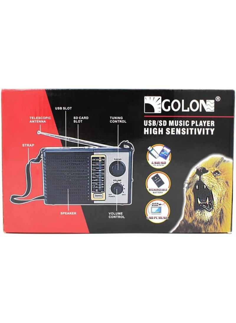 Golon Rechargeable Portable Multi-Band Radio with USB TF MP3 Player, FM AM SW Receiver, Loud Speaker, Travel Radio with Built-in Battery, Compact Audio Player for Home Outdoor Emergency Use RX-F12UR - Image 3