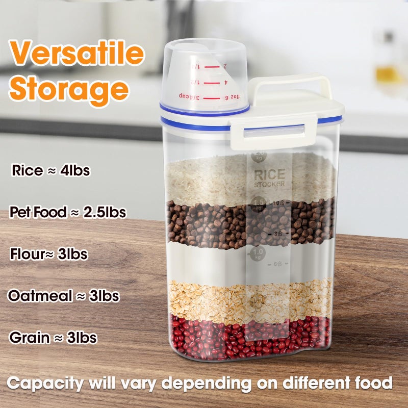 TBMax Rice Container 4 Lbs / 2 Kg Rice Dispenser with Measuring Cup, BPA-Free Plastic Kitchen Pantry Food Storage Holder for Oatmeal Flour Grain, Small Pet Cat Dog Food Container - Image 4