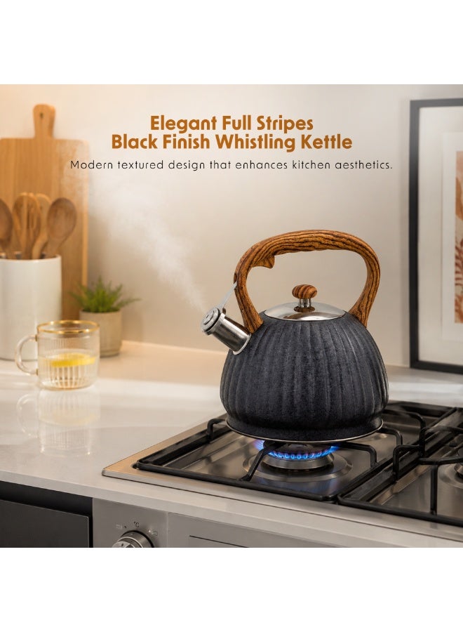 HausRoland Whistling Tea Kettle, Dotted Silver Striped, Stovetop Tea Kettle, Stainless Teapot, 3.5 Liters with Dotted Grain Handles, Fast Boiling, Perfect for Homes, Picnics, and Parties - Image 3