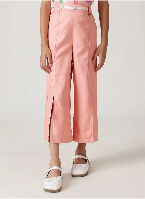 One Friday One Friday Girls Peach Flared Solid Trousers