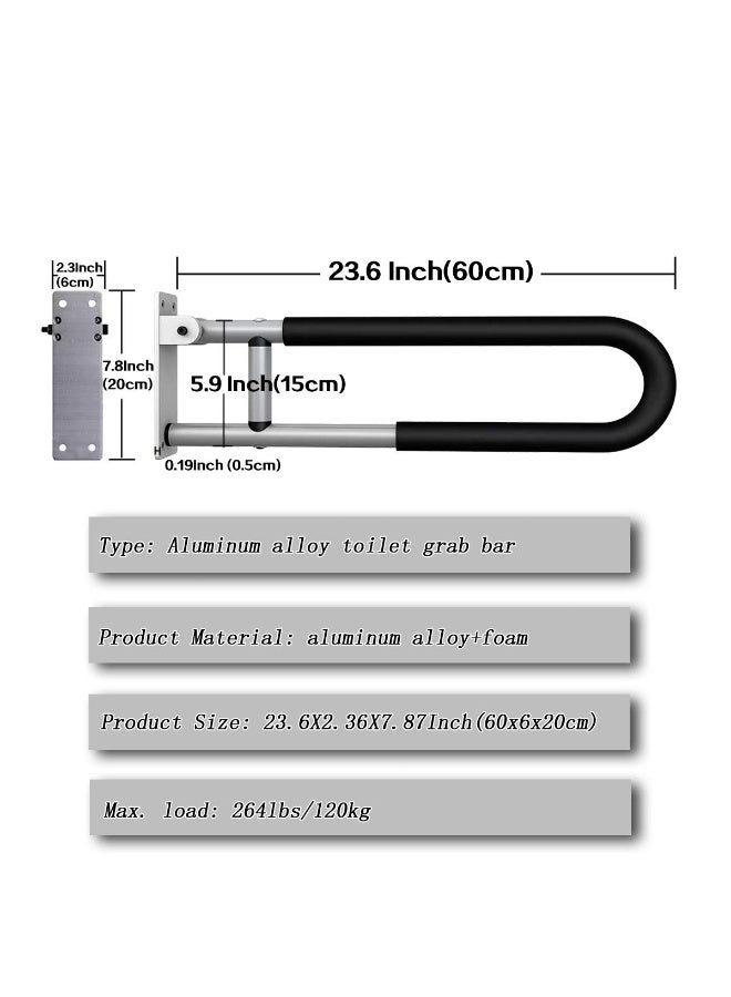 DOUGEI Handicap Grab Bars Rails， Fold Down Grab Bar,  Flip-Up Handicap Support, Wall Mounted Bathroom Shower Safety Bar, Non Slip Hand Grips for Elderly, Disabled, Pregnant Woman - Image 2
