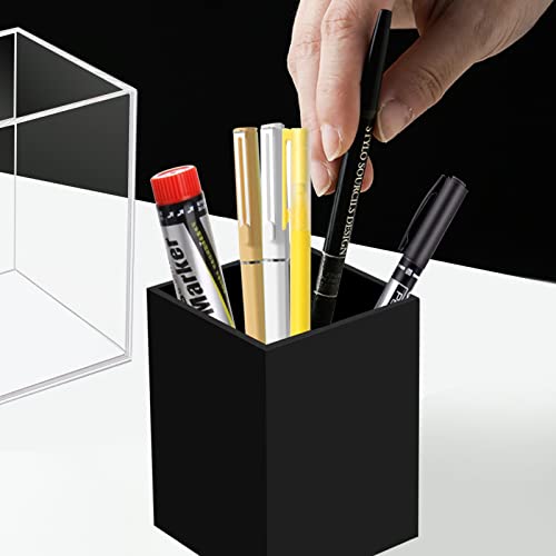 Ptaedex 2 Pack Acrylic Pen Pencil Holder, Black Makeup Brush Holder Cup Storage Office Desktop Desk Table Stationery Organizer - Image 2