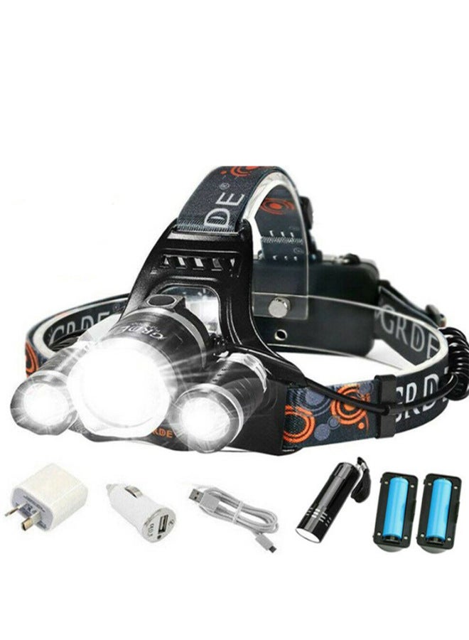 Loquat Headlamp Headlight Hat Clip-on Cap Light Outdoor Sports Running Cycling Camping Fishing Lamp Torch Led Flashlight-Color:Headlight +2 18650 Batteries + British Standard Charger + Black Car Charger + - Image 2