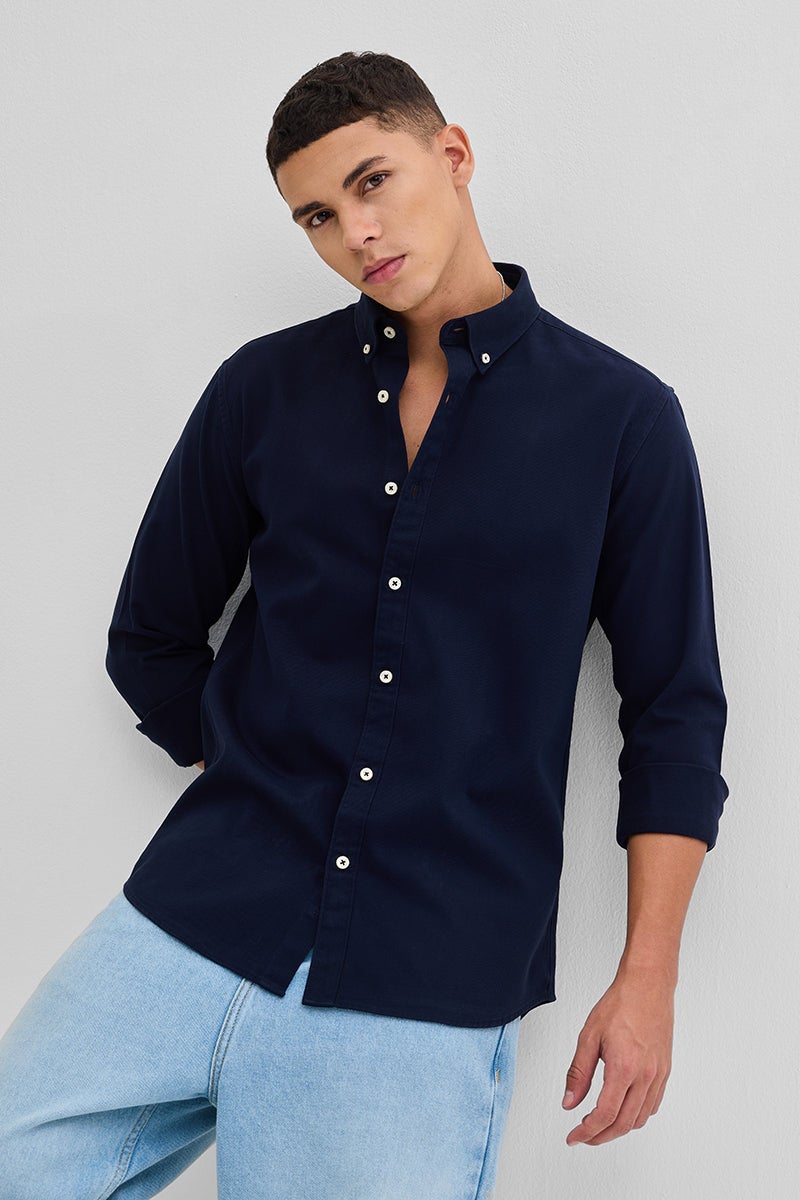 SNITCH Navy Solid Twill Shirt - Image 1