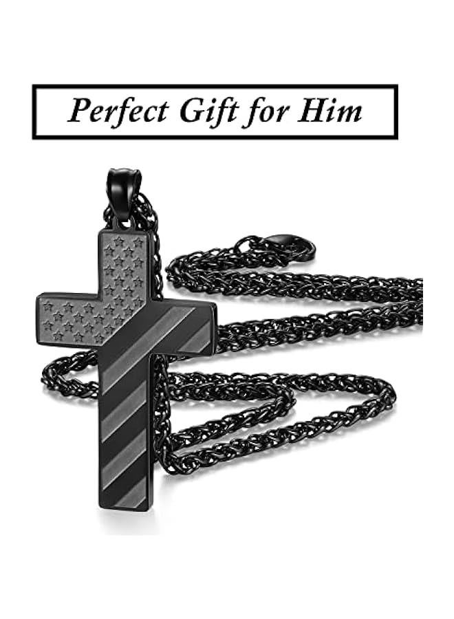 Arabest Gifts for Teens/Men, American Flag Cross Necklace for Son/Boyfriend/Husband/Father on Birthday/Graduation/Fathers Day - Image 2