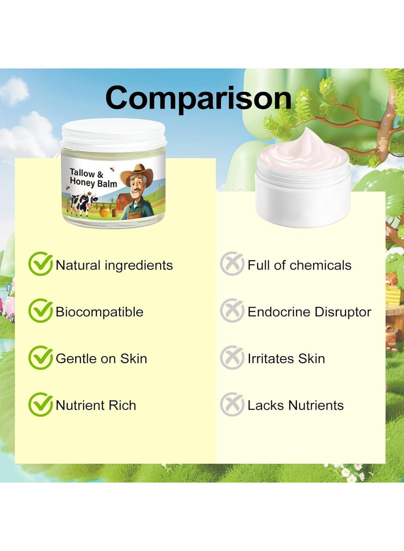 ATRJSZ Tallow Honey Balm | Beef Tallow for Skin - Handmade All-Natural Moisturizer with Grass-Fed Beef Tallow & Raw Wild Honey for Smooth, Hydrated Skin (1PCS)-T1 - Image 3