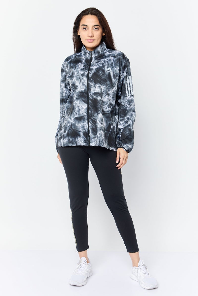 Adidas جاكيتات جري رياضية نسائية بأكمام طويلة، رمادي - Image 4