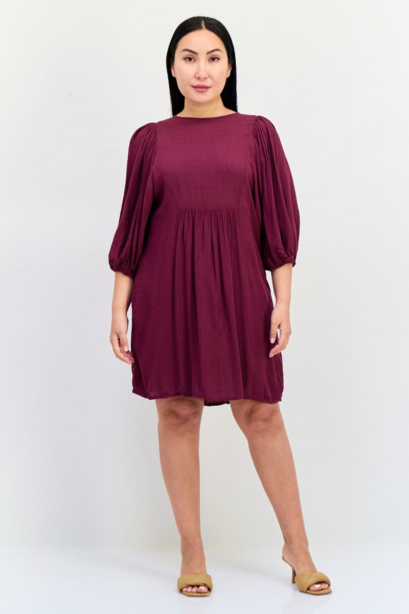 ONLY Women Textured Mini Dress, Maroon  - Image 4