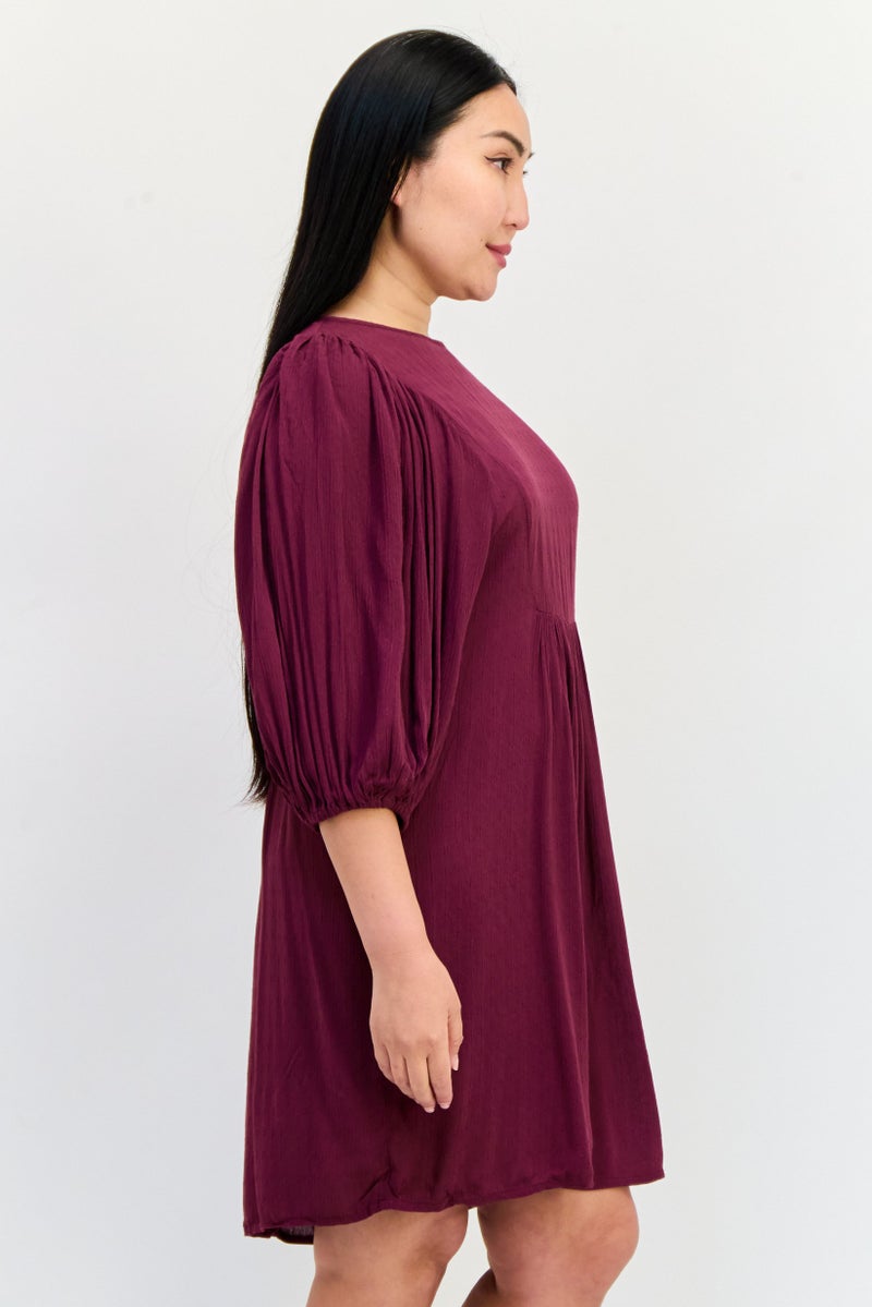 ONLY Women Textured Mini Dress, Maroon  - Image 3