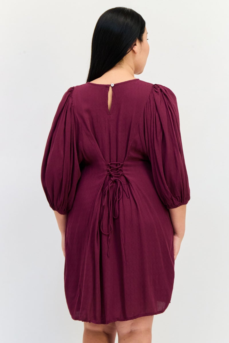 ONLY Women Textured Mini Dress, Maroon  - Image 2