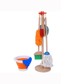 Hihonor Kids Cleaning Set, 9 pcs Housekeeping Pretend Play Set Includes Broom Mop Duster Dustpan Brushes Rag and Organizing Stand, Cleaning Toys Gift For Toddlers Girls Boys  - Image 1