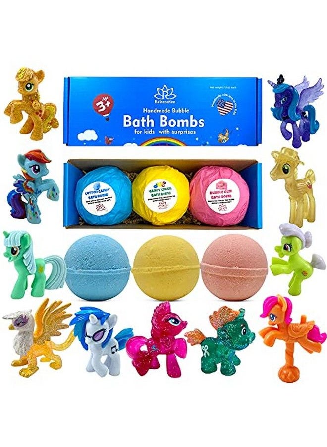 Relaxcation 3 Natural Handmade Bath Bombs For Kids With Pony Toys Inside Cool Surprises For Girls Boys Teens Handmade In Usa  - Image 1