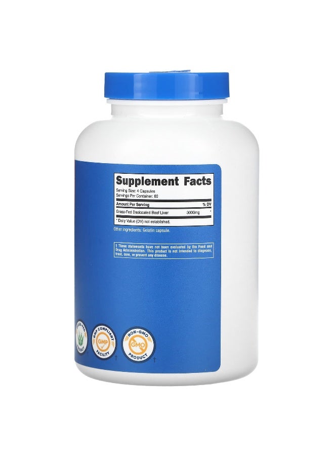 Nutricost, Grass-Fed Desiccated Beef Liver, 3,000 mg, 240 Capsules (750 mg per Capsule) (Packaging may vary) - Image 2
