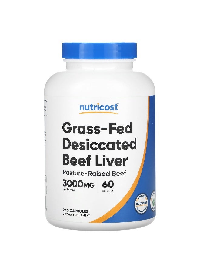 Nutricost, Grass-Fed Desiccated Beef Liver, 3,000 mg, 240 Capsules (750 mg per Capsule) (Packaging may vary) - Image 1