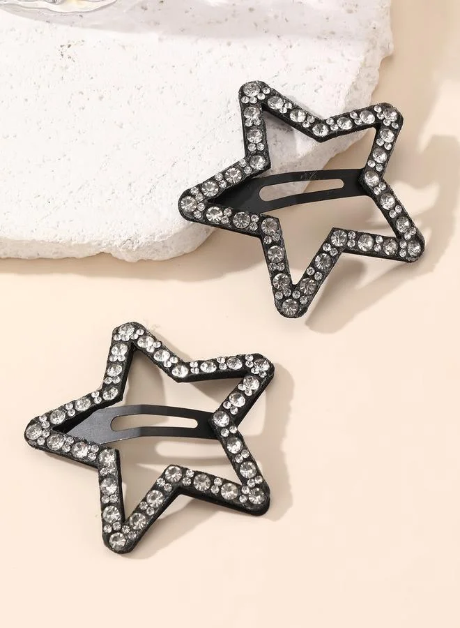 تايك تو Pack of 2 - Black Rhinestone Embellished Star Hair Clips