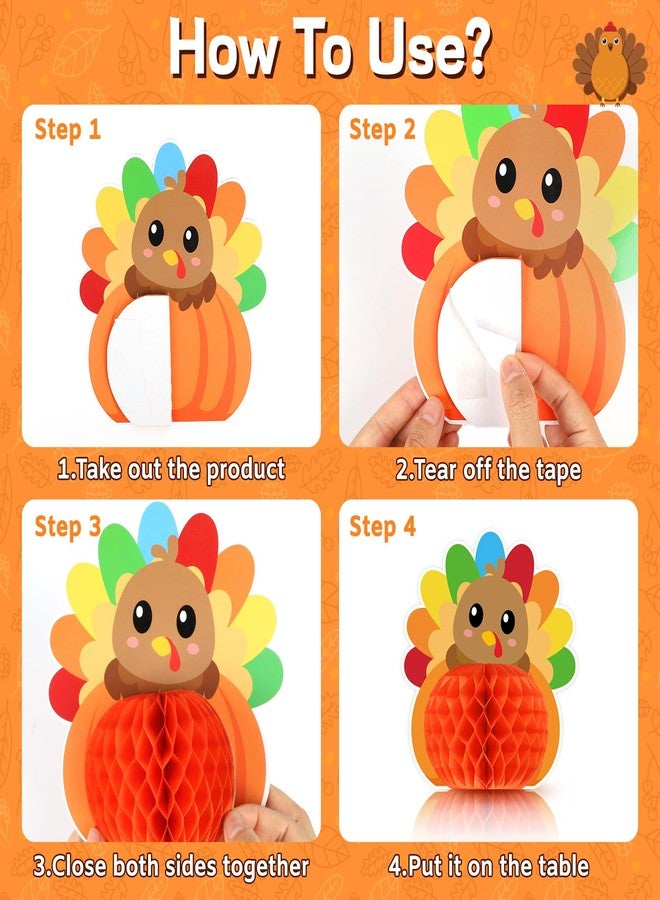 Hedeey 6 PCS Thanksgiving Party Decorations,3D Turkey Honeycomb Centerpieces, Honeycomb Centerpieces for Fall Thanksgiving Party Supplies Table Decorations (Turkey Light) - Image 3