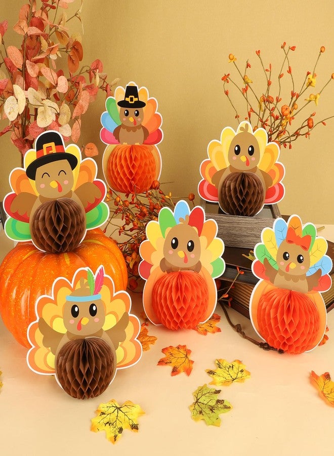 Hedeey 6 PCS Thanksgiving Party Decorations,3D Turkey Honeycomb Centerpieces, Honeycomb Centerpieces for Fall Thanksgiving Party Supplies Table Decorations (Turkey Light) - Image 5
