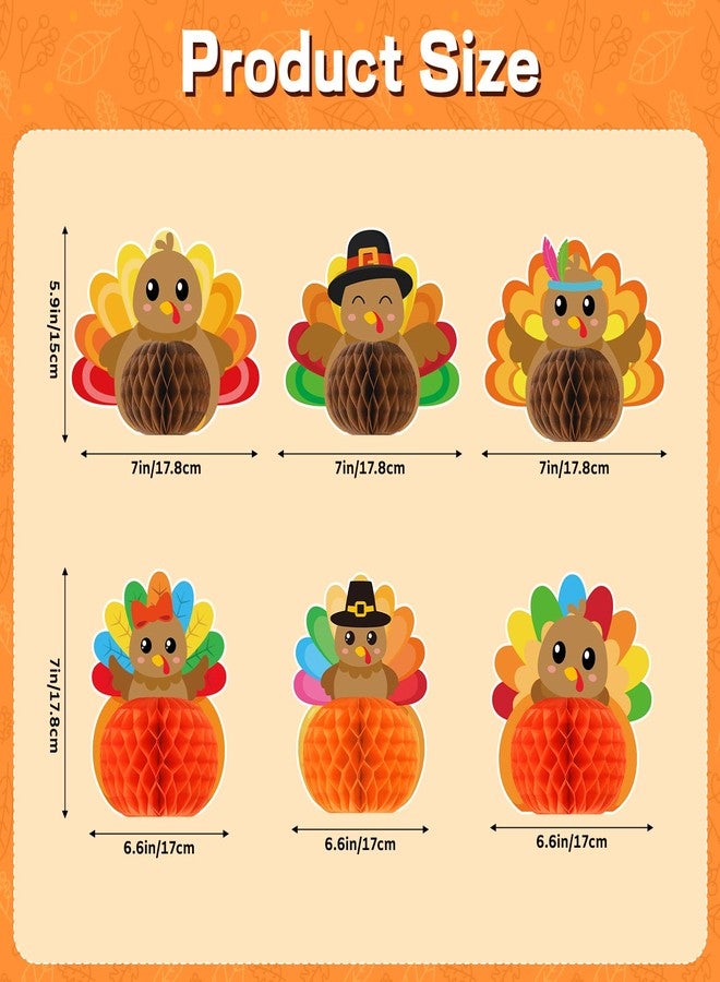 Hedeey 6 PCS Thanksgiving Party Decorations,3D Turkey Honeycomb Centerpieces, Honeycomb Centerpieces for Fall Thanksgiving Party Supplies Table Decorations (Turkey Light) - Image 2