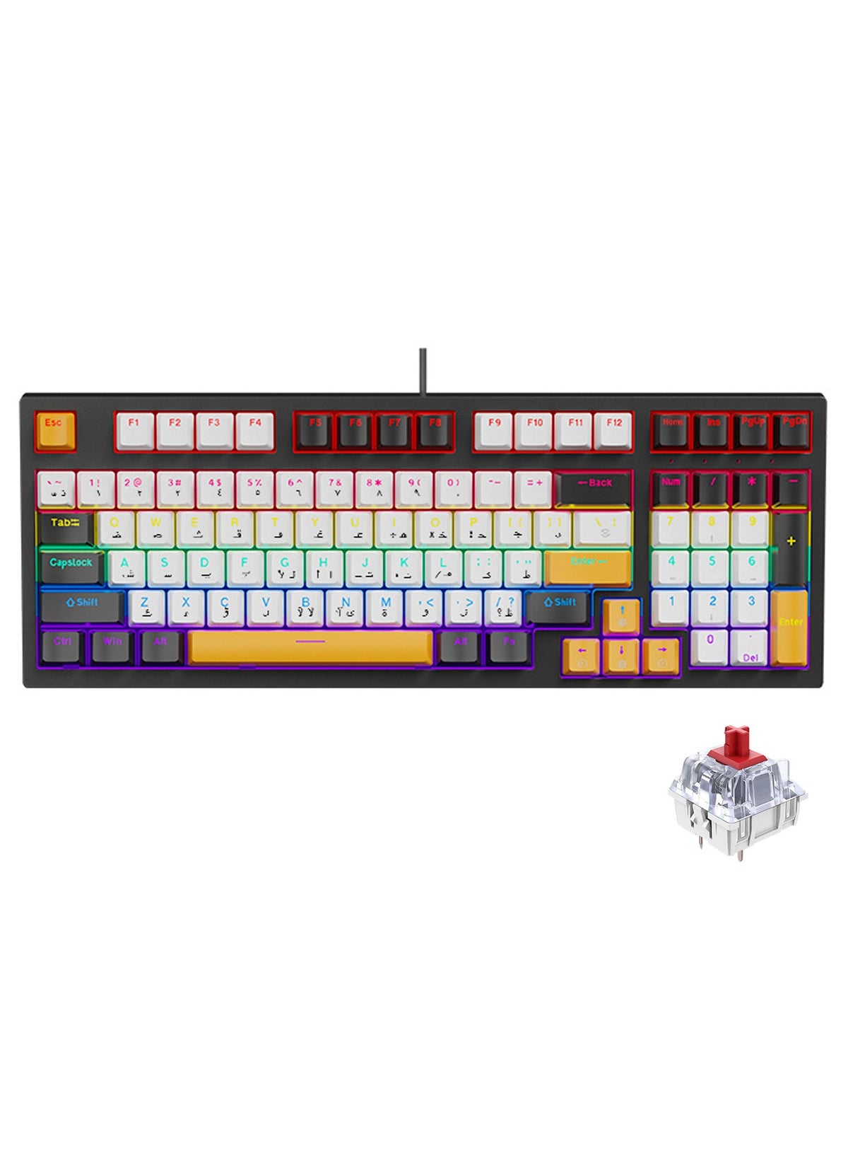 SKYLion Arabic & English Wired Gaming Keyboard with RGB Backlit,97 Keys ...