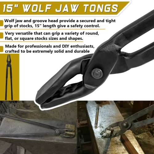 Yoursme Blacksmith 15” Wolf Jaw Tongs and Hammer Tool Set Essential Tools for Blacksmith Bladesmith Forge - Image 2